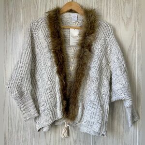 Northern Angel Women’s Sweater Cardigan Faux Fur Collar Loose Fit Large NWT